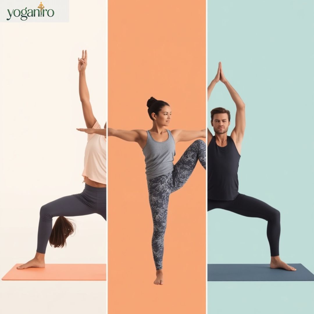 Trio yoga poses improving flexibility, balance, and core strength with group connection