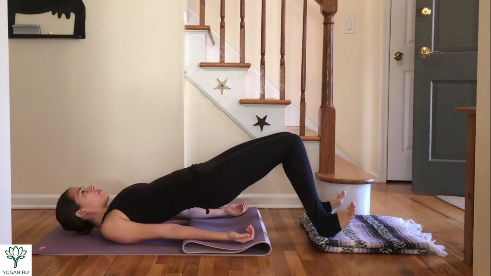 Bridge Pose (Setu Bandhasana), a gentle backbend that strengthens the glutes.]