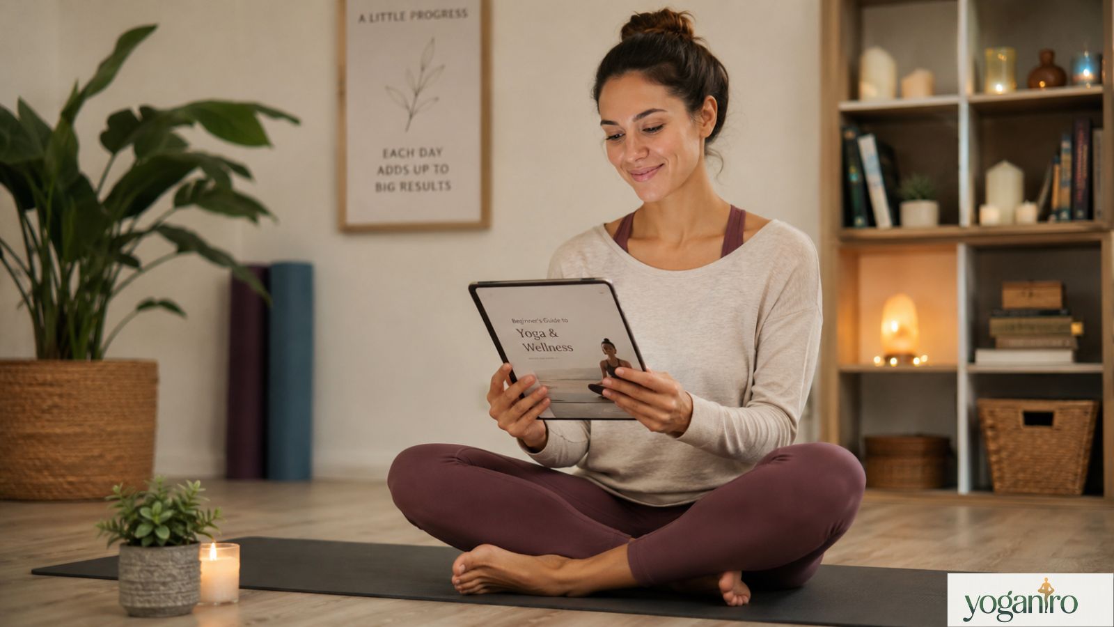 Beginner learning about sensual yoga practice and flexibility training