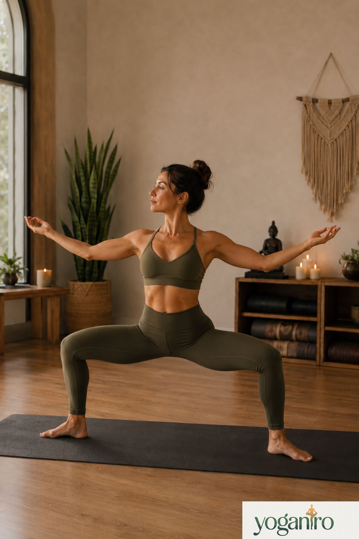 Woman practicing Goddess Pose for leg strength and hip opening
