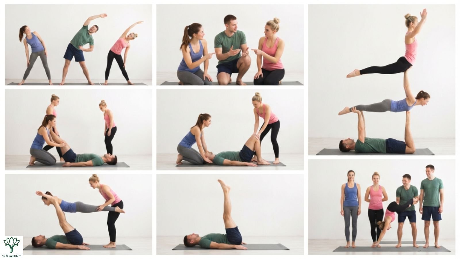 Step-by-step guide to performing 3 person yoga poses safely.