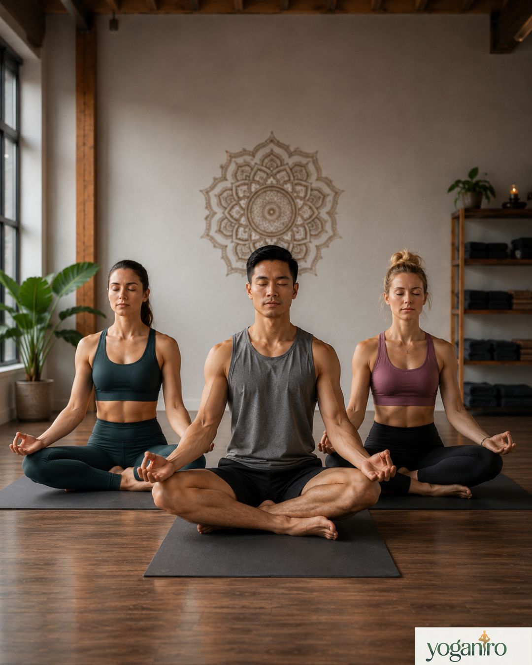 Group yoga teamwork focusing on trust, balance, and synchronized breathing