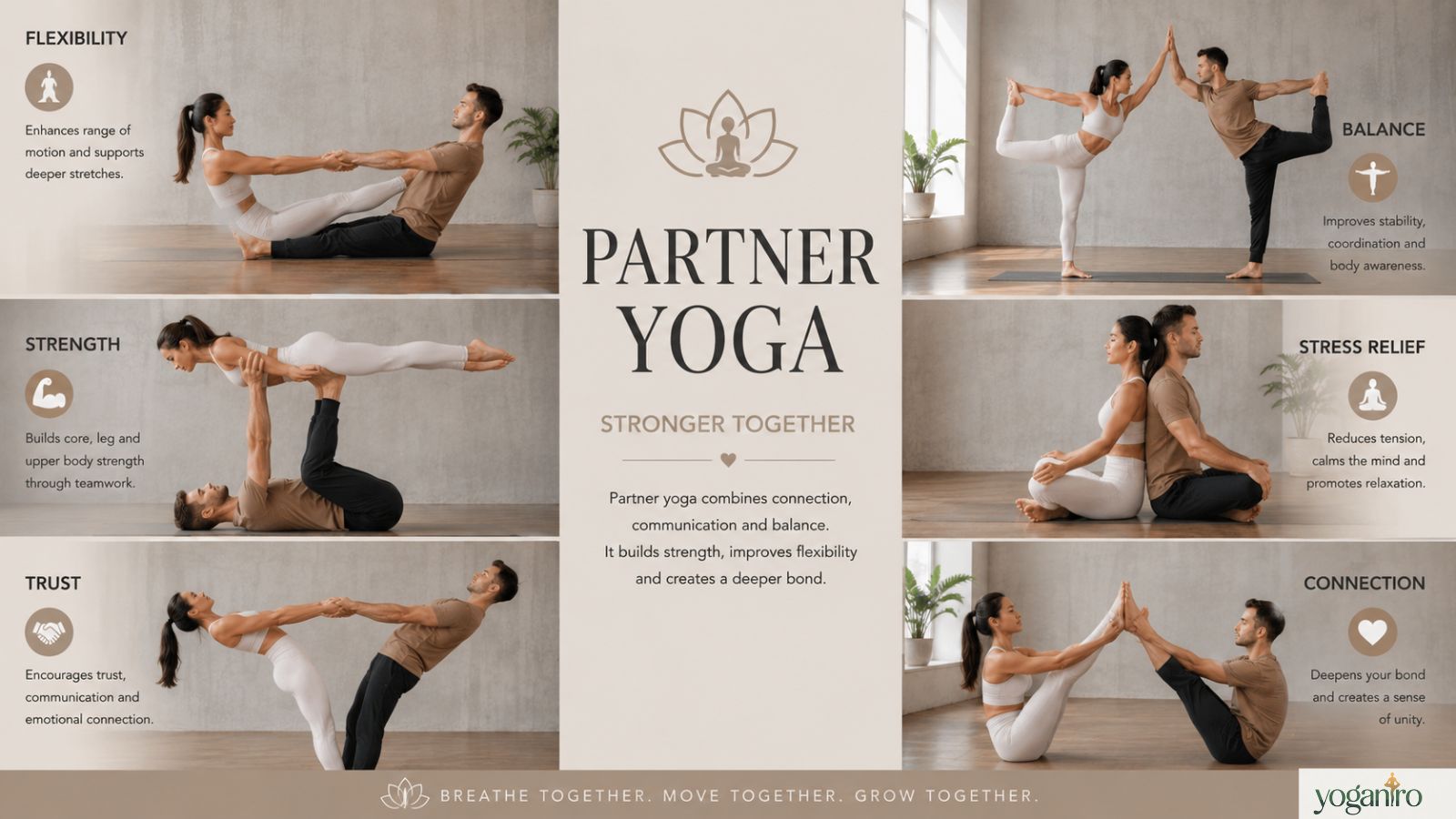 Best yoga poses for two people based on flexibility strength balance and trust goals