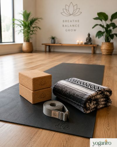 Essential partner yoga equipment including yoga mat blocks strap and blanket