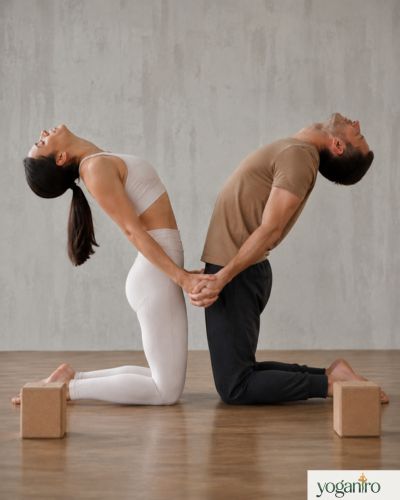 Partner Camel Pose yoga stretch for two people improving flexibility and posture