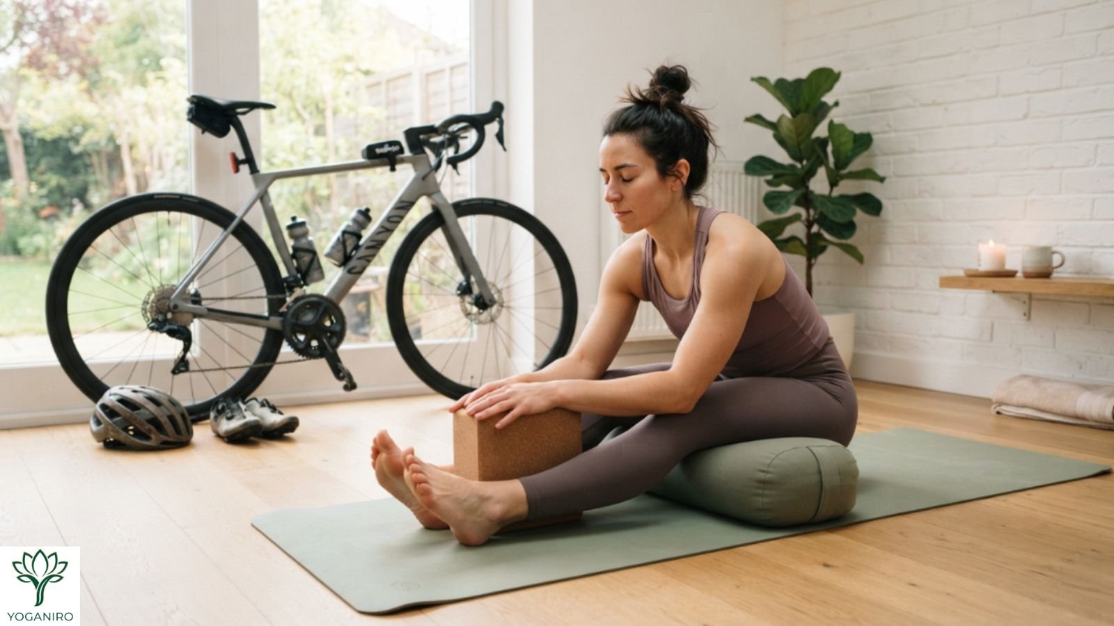 Cyclist following a weekly yoga routine for recovery and mobility.