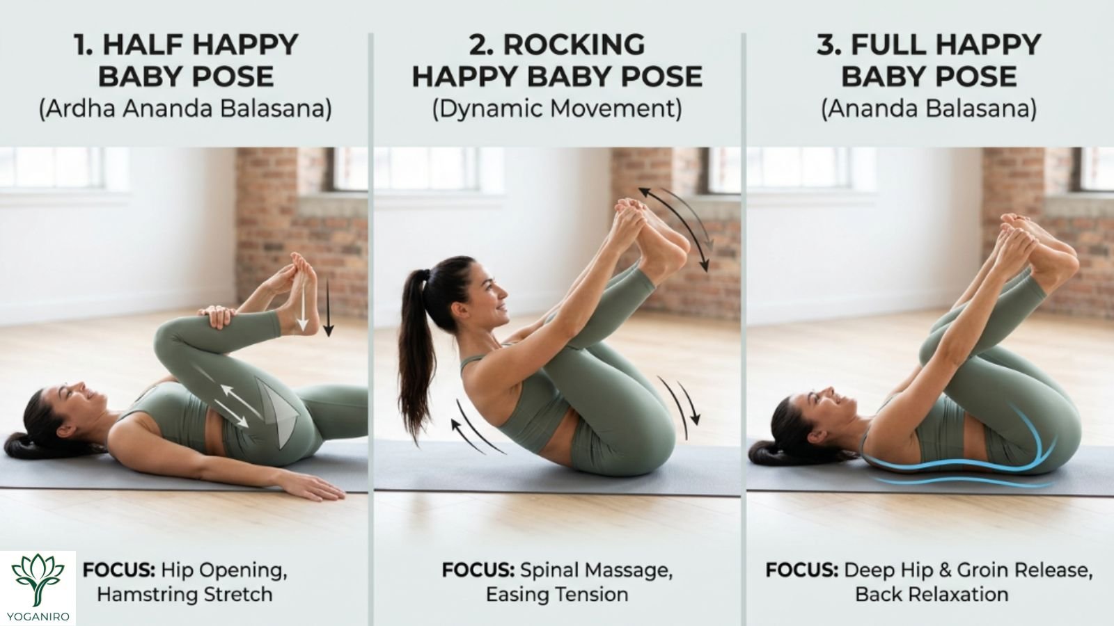 Beginner-friendly Happy Baby Pose variations