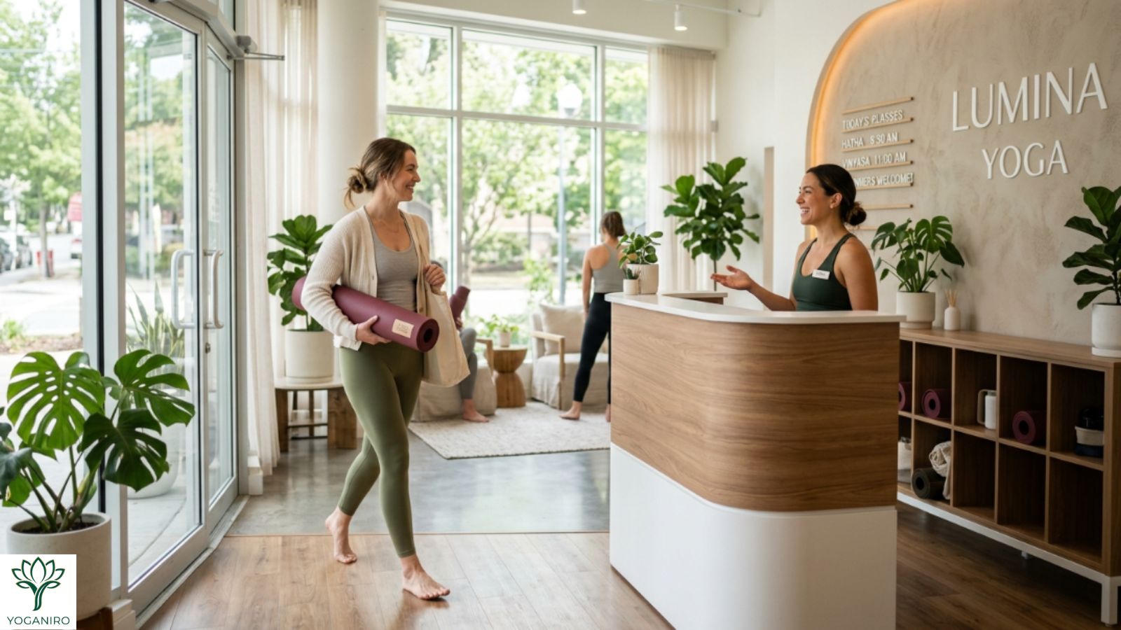 First-time visitor arriving for a yoga class in Portland Maine