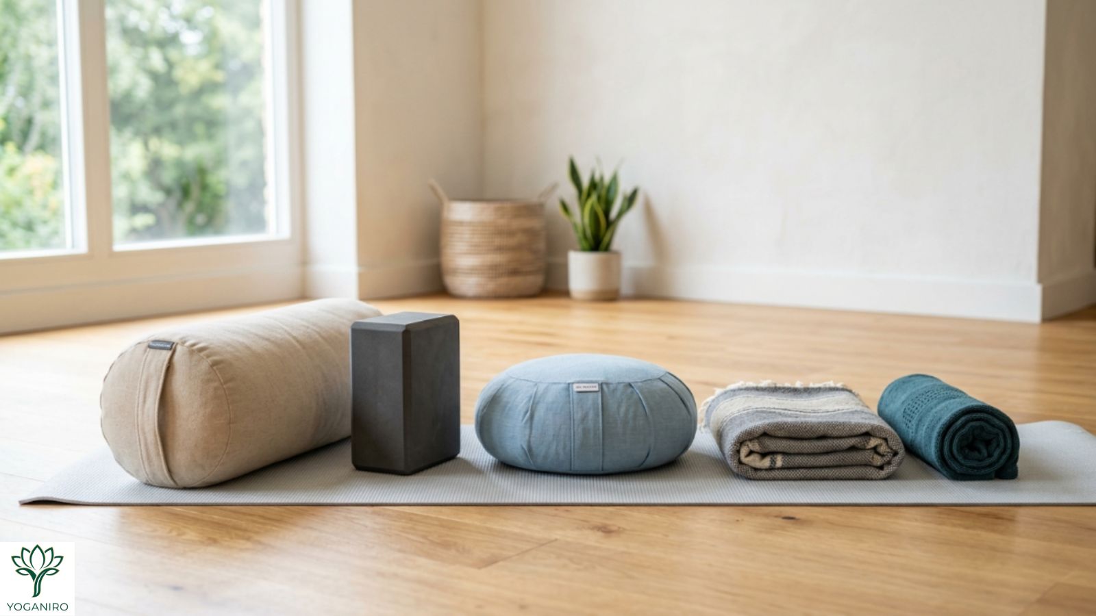 Yoga bolster compared with yoga blocks, cushions, blankets, and towels