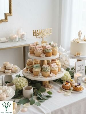 Yoga cupcakes with Namaste topper and fondant yoga mats