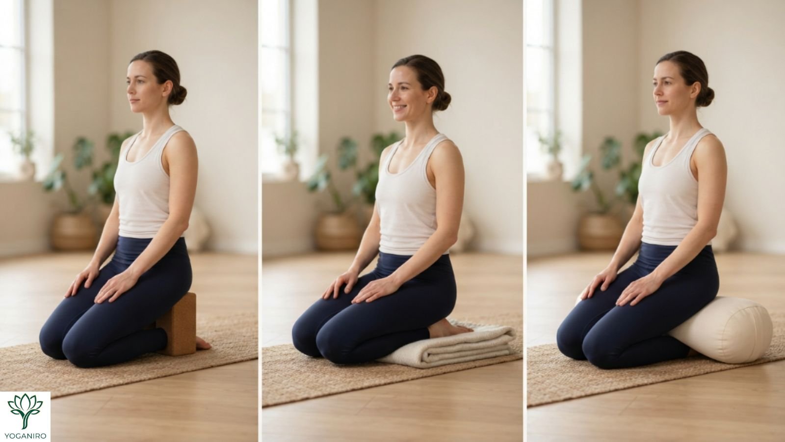 Three modifications for Screaming Toe Pose using yoga props