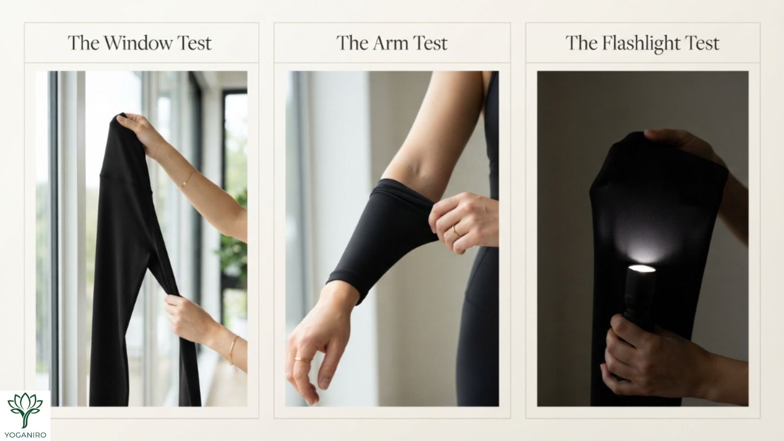 Checking leggings fabric details on a product page before buying