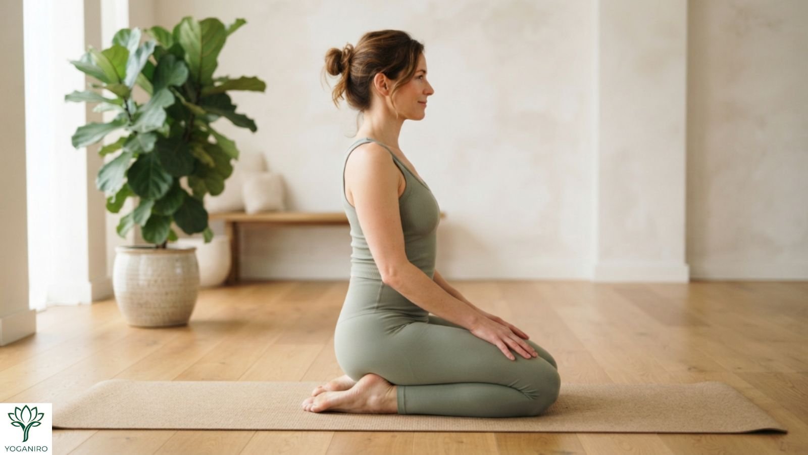 Woman doing the top of the foot stretch as a counterpose